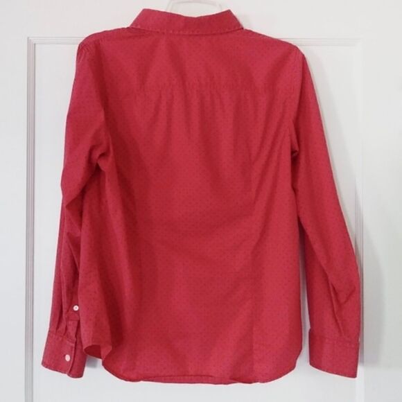 LL Bean Red & Black Polka Dot Button Up Shirt - Picture 2 of 6